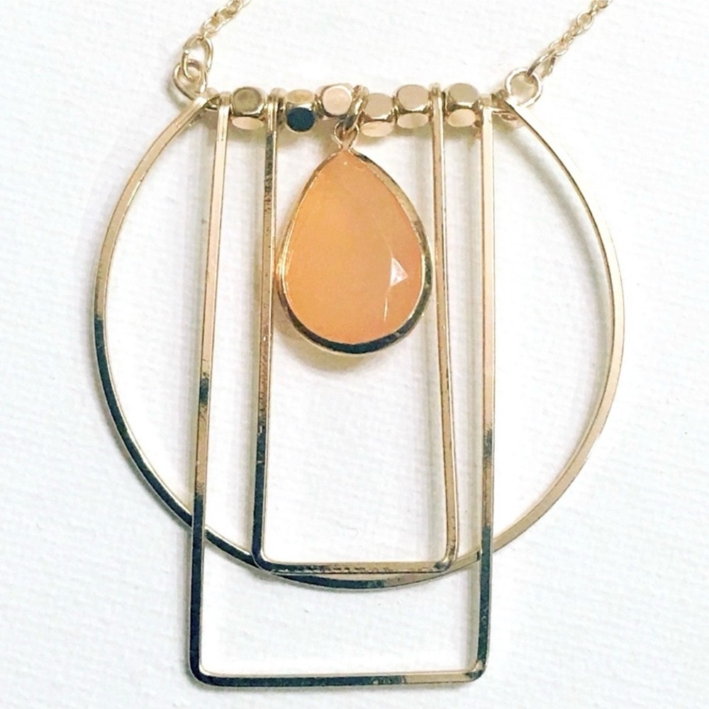 Gold Geometric Necklace with Peach chalcedony stone